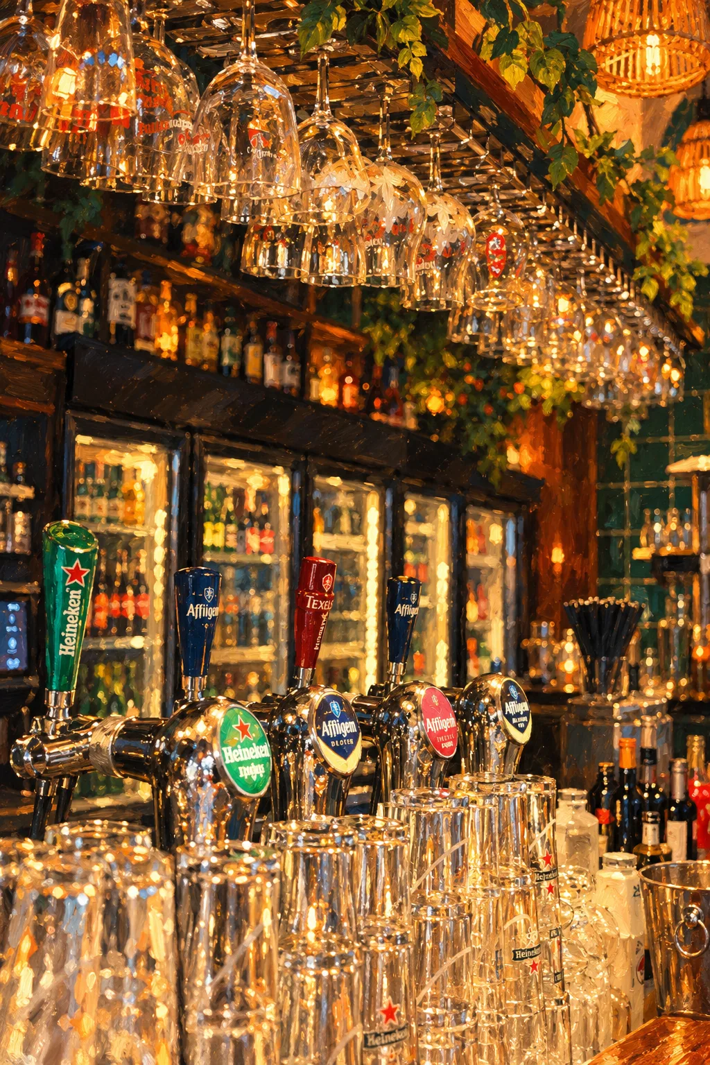 Warme Zanzibarse bar met glanzende biertaps